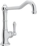 1-Hole Kitchen Faucet with Single Metal Lever Handle and Extended Spout in Polished Chrome