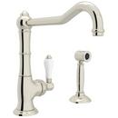 1-Hole Kitchen Faucet with Single Porcelain Lever Handle, Sidespray and Extended Spout in Polished Nickel
