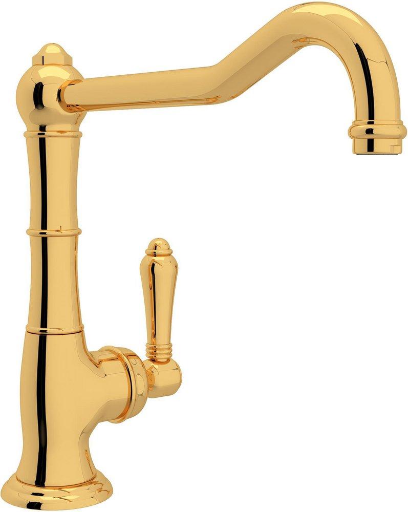 ROHL&reg; Inca Brass 1-Hole Kitchen Faucet with Single Metal Lever Handle and Extended Spout 