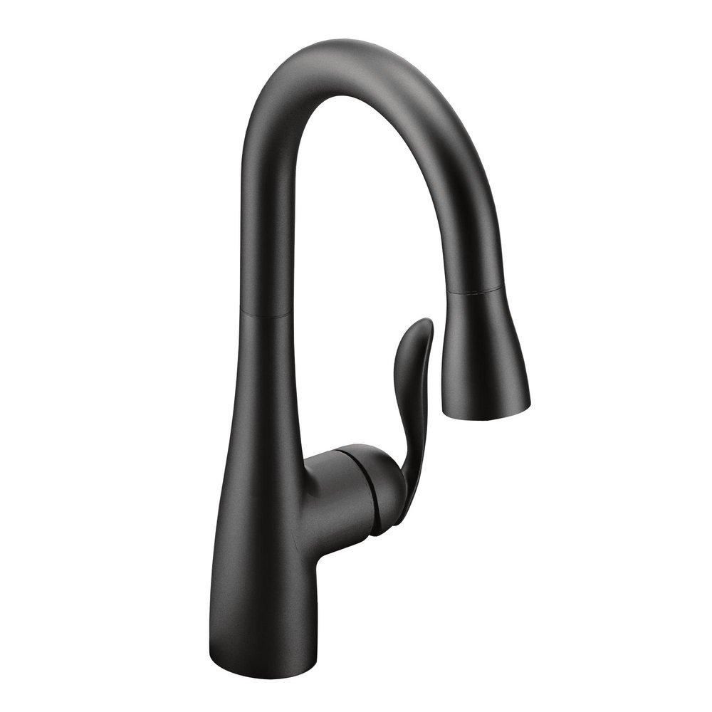 Moen Matte Black Single Lever Handle Pull Down Bar Faucet with Power Clean and Reflex Technology 
