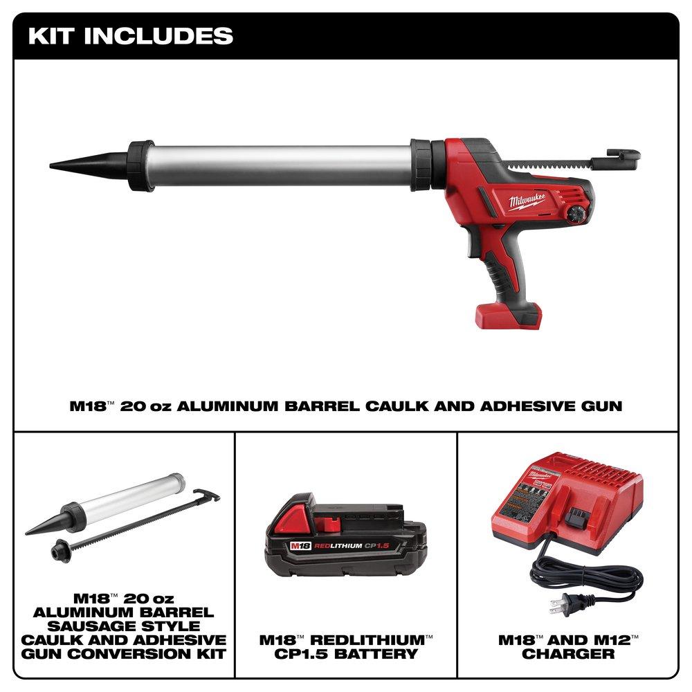 Milwaukee&reg; Red M18 Cordless 20 oz Aluminum BARL Caulk GUN 