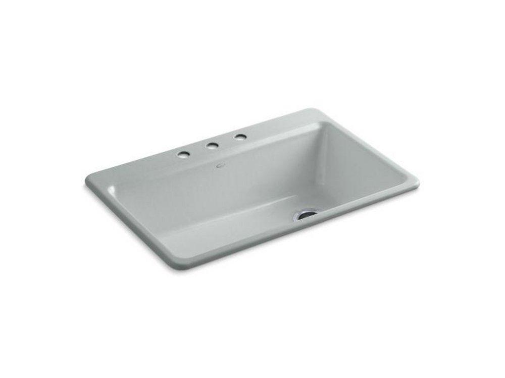 KOHLER Ice&trade; Grey 33 x 22 in. 3 Hole Cast Iron Single Bowl Drop-in Kitchen Sink 