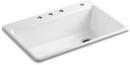 KOHLER White 33 x 22 in. 4 Hole Cast Iron Single Bowl Drop-in Kitchen Sink 