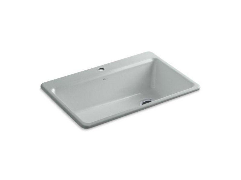KOHLER Ice&trade; Grey 33 x 22 in. 1 Hole Cast Iron Single Bowl Drop-in Kitchen Sink 