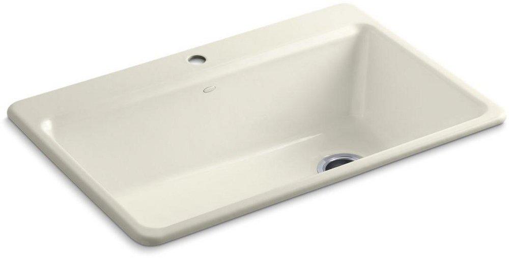 KOHLER Biscuit 33 x 22 in. 1 Hole Cast Iron Single Bowl Drop-in Kitchen Sink 