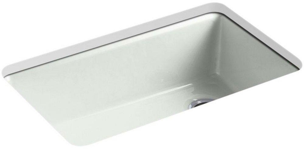 KOHLER Sea Salt&trade; 33 x 22 in. 5 Hole Cast Iron Single Bowl Undermount Kitchen Sink 
