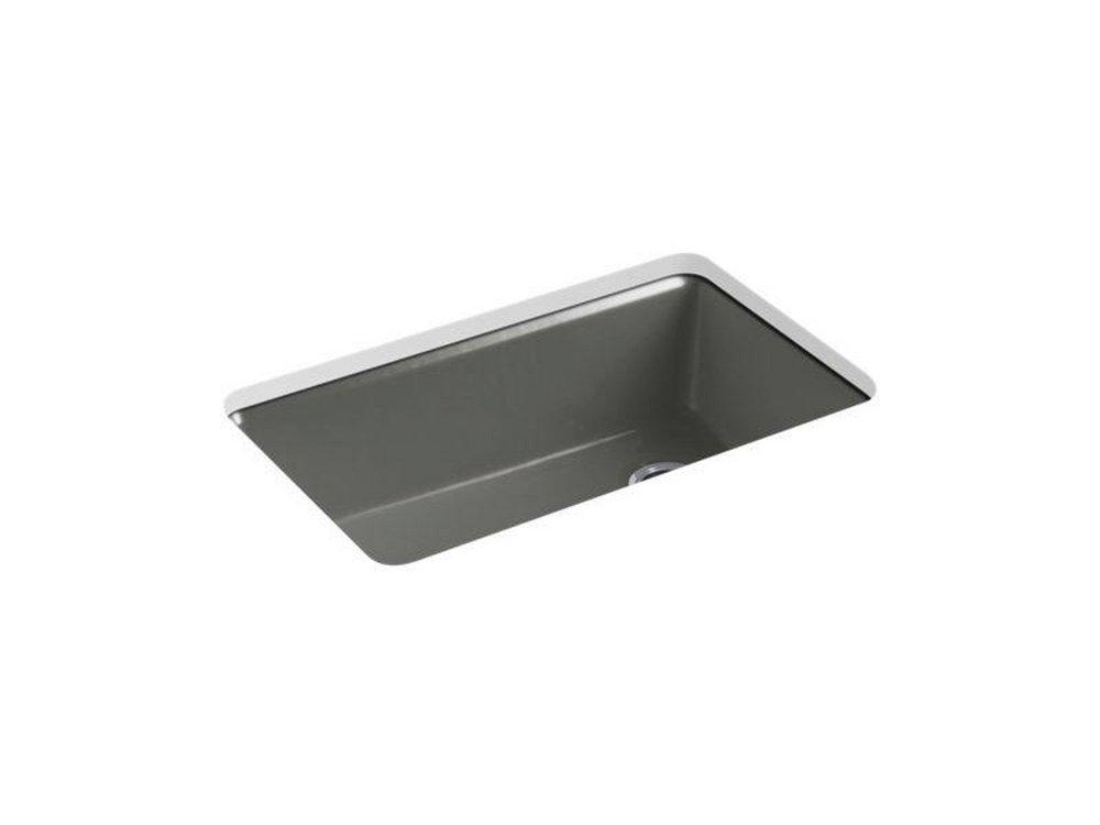 KOHLER Thunder&trade; Grey 33 x 22 in. 5 Hole Cast Iron Single Bowl Undermount Kitchen Sink 