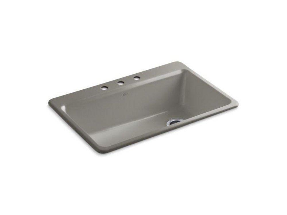 KOHLER Cashmere 33 x 22 in. 3 Hole Cast Iron Single Bowl Drop-in Kitchen Sink 