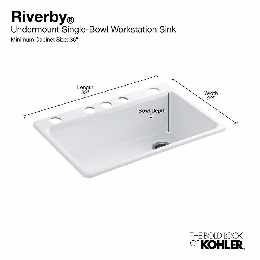 KOHLER White 33 x 22 in. 5 Hole Cast Iron Single Bowl Undermount Kitchen Sink 