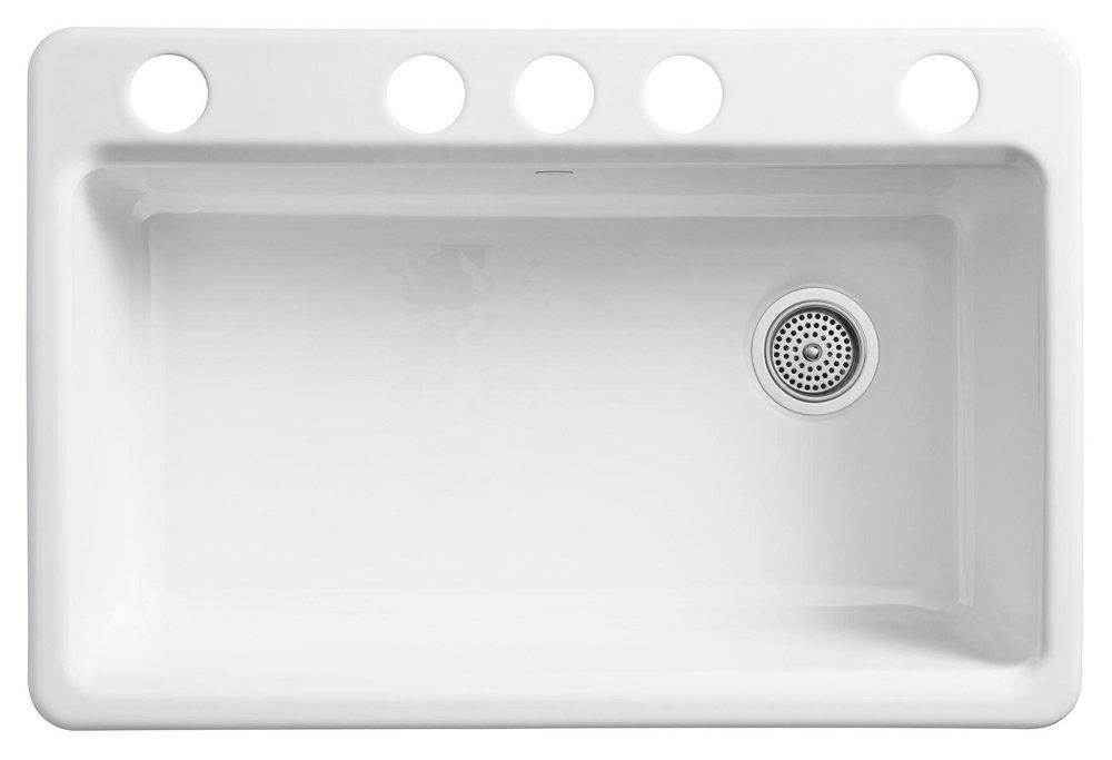 KOHLER White 33 x 22 in. 5 Hole Cast Iron Single Bowl Undermount Kitchen Sink 