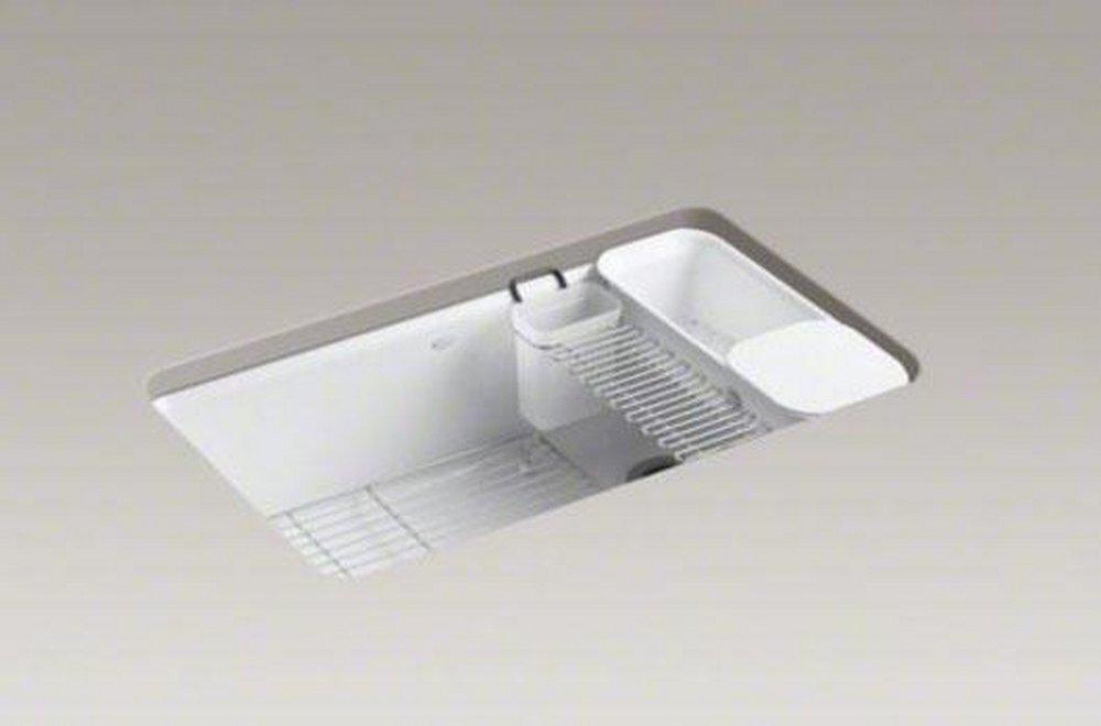 KOHLER White 33 x 22 in. 5 Hole Cast Iron Single Bowl Undermount Kitchen Sink 