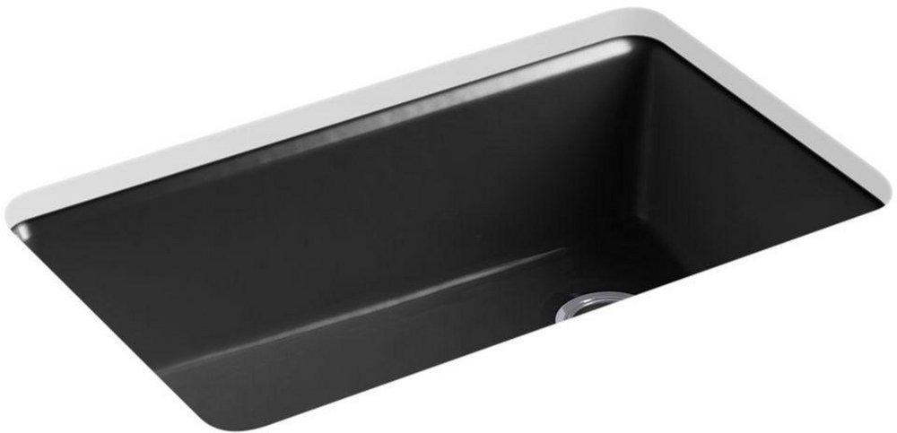 KOHLER Black Black&trade; 33 x 22 in. 5 Hole Cast Iron Single Bowl Undermount Kitchen Sink 