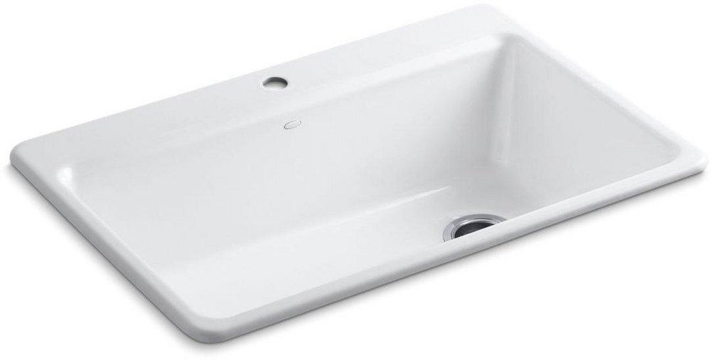 KOHLER White 33 x 22 in. 1 Hole Cast Iron Single Bowl Drop-in Kitchen Sink 