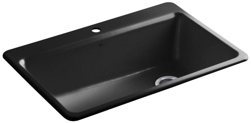 KOHLER Black Black&trade; 33 x 22 in. 1 Hole Cast Iron Single Bowl Drop-in Kitchen Sink 