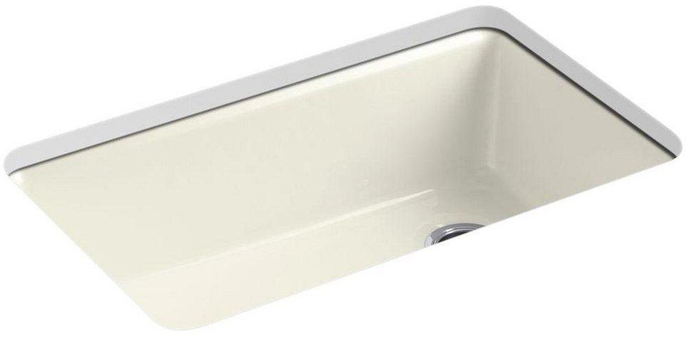 KOHLER Biscuit 33 x 22 in. 5 Hole Cast Iron Single Bowl Undermount Kitchen Sink 