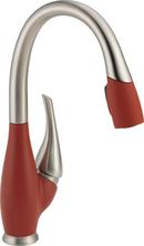 Single Handle Pull Down Kitchen Faucet in Stainless/Red