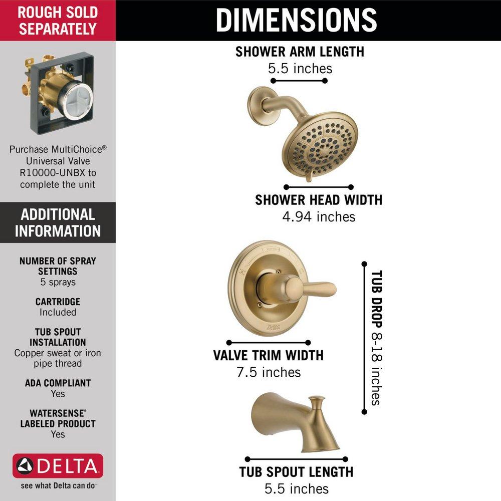 Delta Faucet Brilliance&reg; Champagne Bronze Single Handle Multi Function Bathtub & Shower Faucet (Trim Only) 