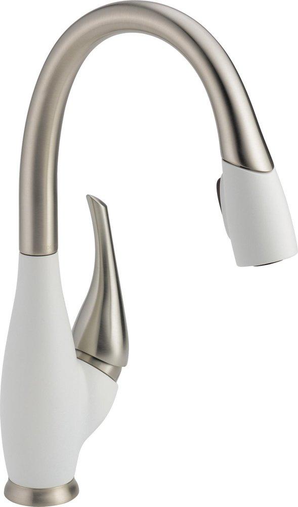 Delta Faucet Brilliance&reg; Stainless/White Single Handle Pull Down Kitchen Faucet 