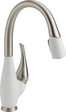Single Handle Pull Down Kitchen Faucet in Brilliance Stainless with White