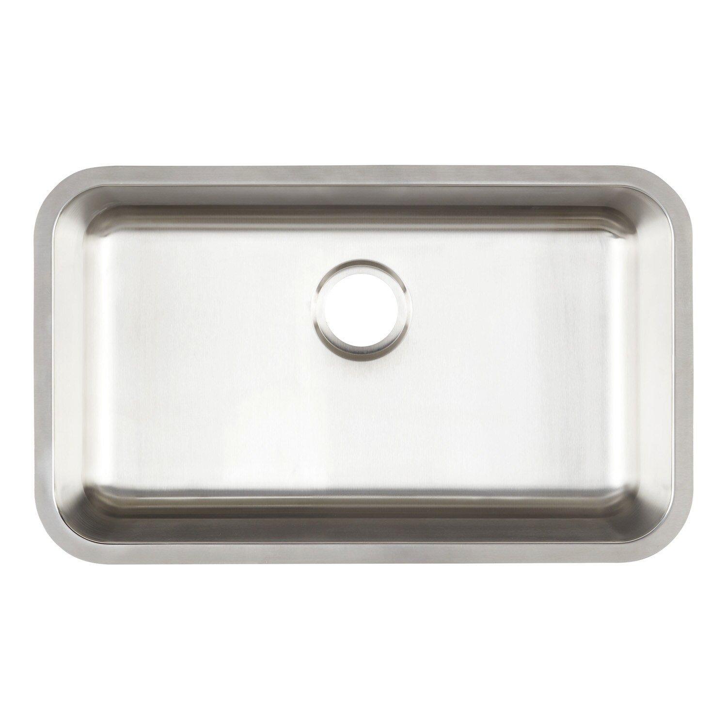 Signature Hardware Brushed Stainless Steel 29-3/4 x 18 in. No Hole Stainless Steel Single Bowl Undermount Kitchen Sink 