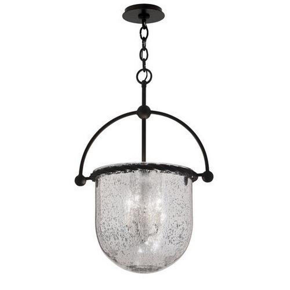 Troy-CSL Lighting Old Iron 13-1/2 in. 180W 3-Light Candelabra E-12 Pendant with Antique Silver Glass 