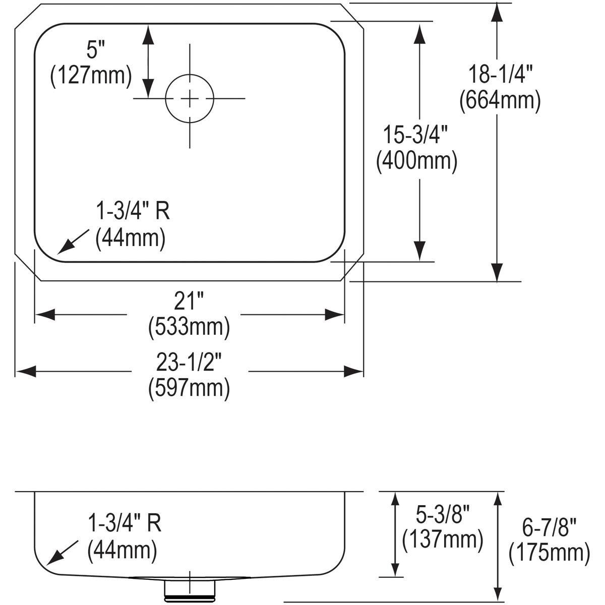 Elkay Lustrous Satin 23-1/2 x 18-1/4 in. No Hole Stainless Steel Single Bowl Undermount Kitchen Sink 