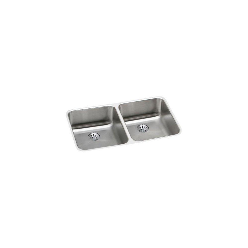 Elkay Lustrous Satin 30-3/4 x 18-1/2 in. No Hole Stainless Steel Double Bowl Undermount Kitchen Sink 