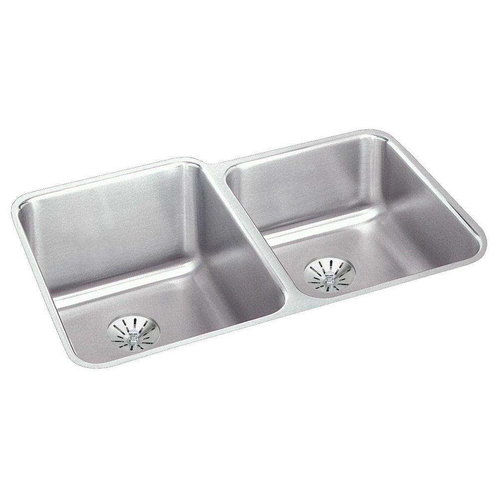 Elkay Lustrous Satin 31-1/4 x 20-1/2 in. No Hole Stainless Steel Double Bowl Undermount Kitchen Sink 