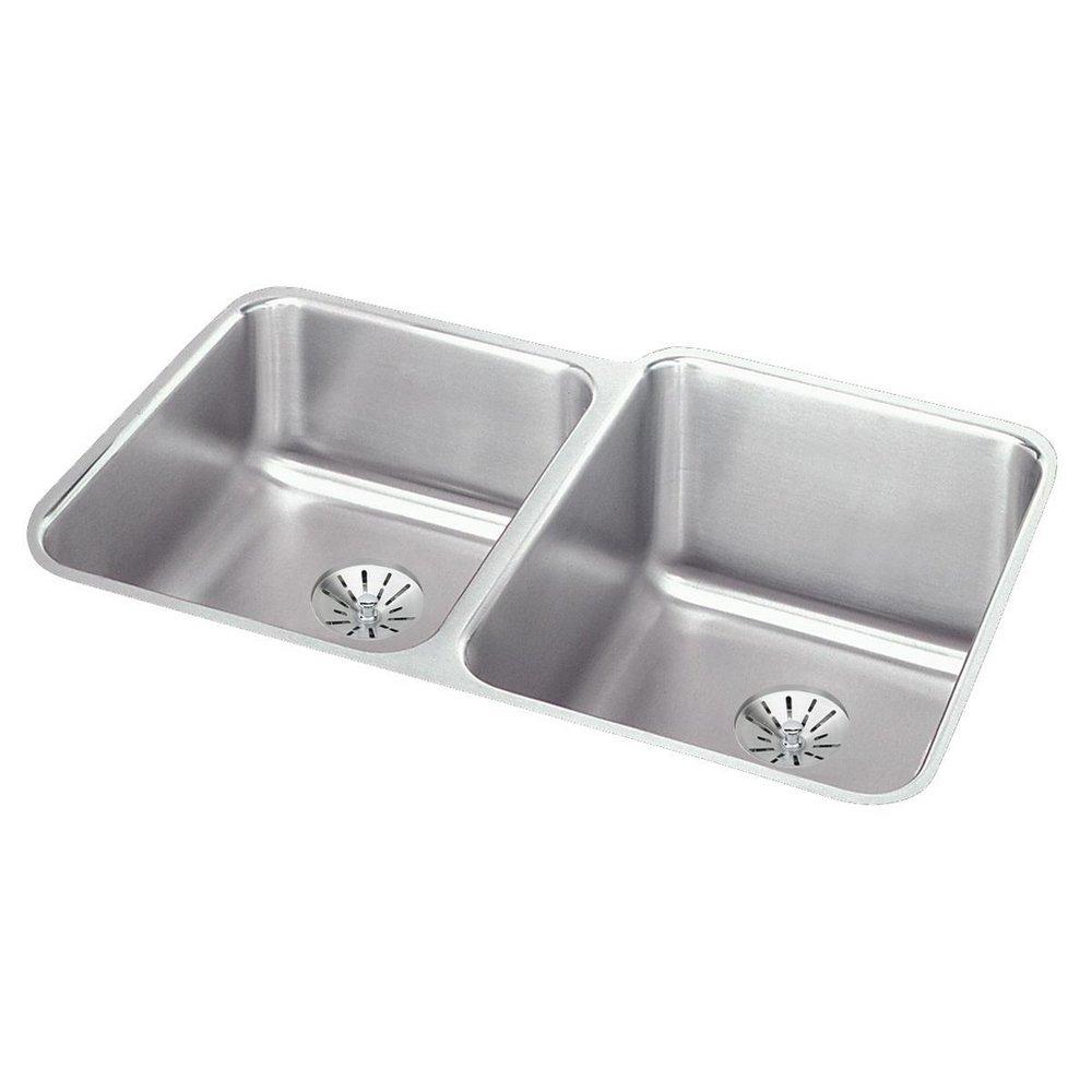 Elkay Lustrous Satin 31-1/4 x 20-1/2 in. No Hole Stainless Steel Double Bowl Undermount Kitchen Sink 