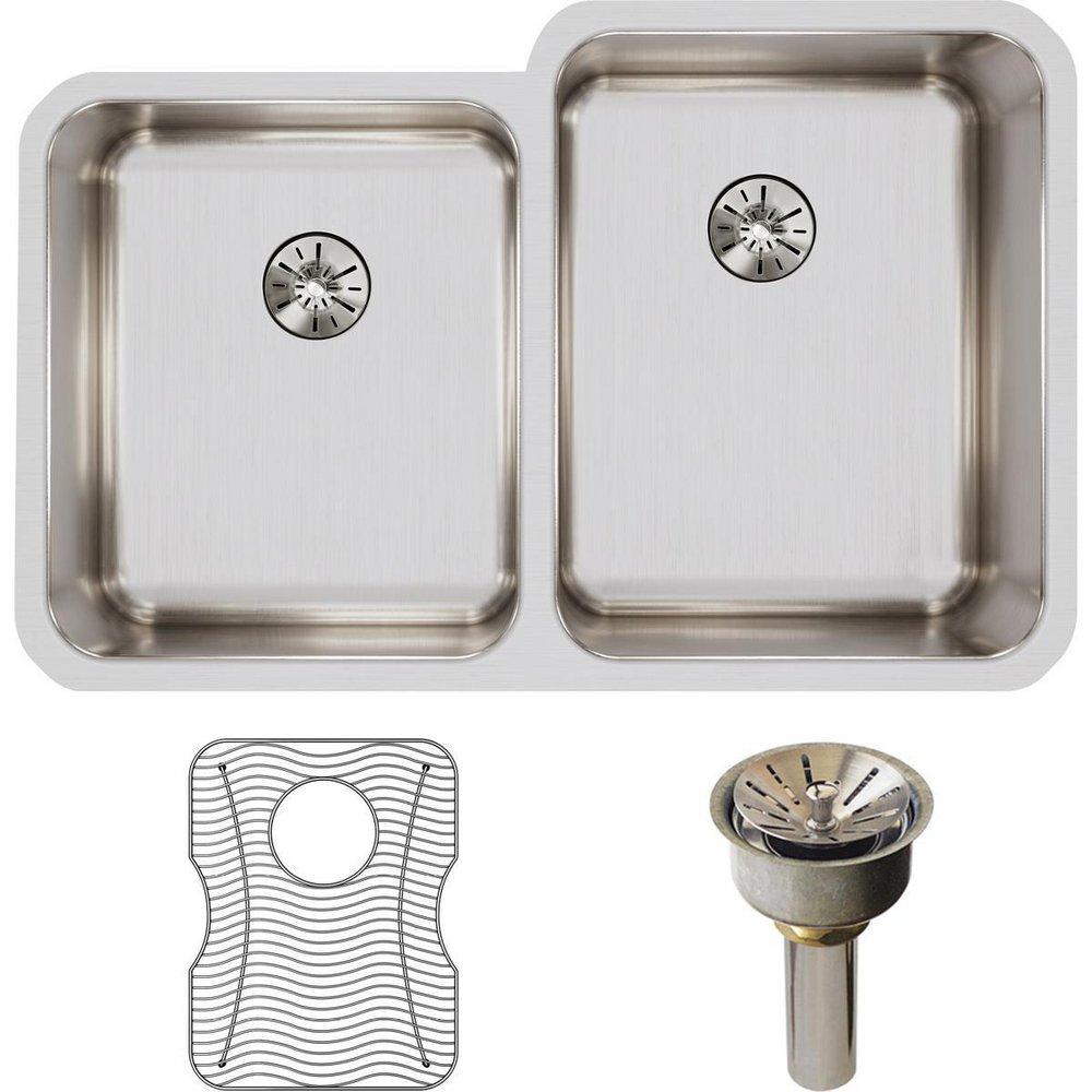 Elkay Lustrous Satin 31-1/4 x 20-1/2 in. No Hole Stainless Steel Double Bowl Undermount Kitchen Sink 