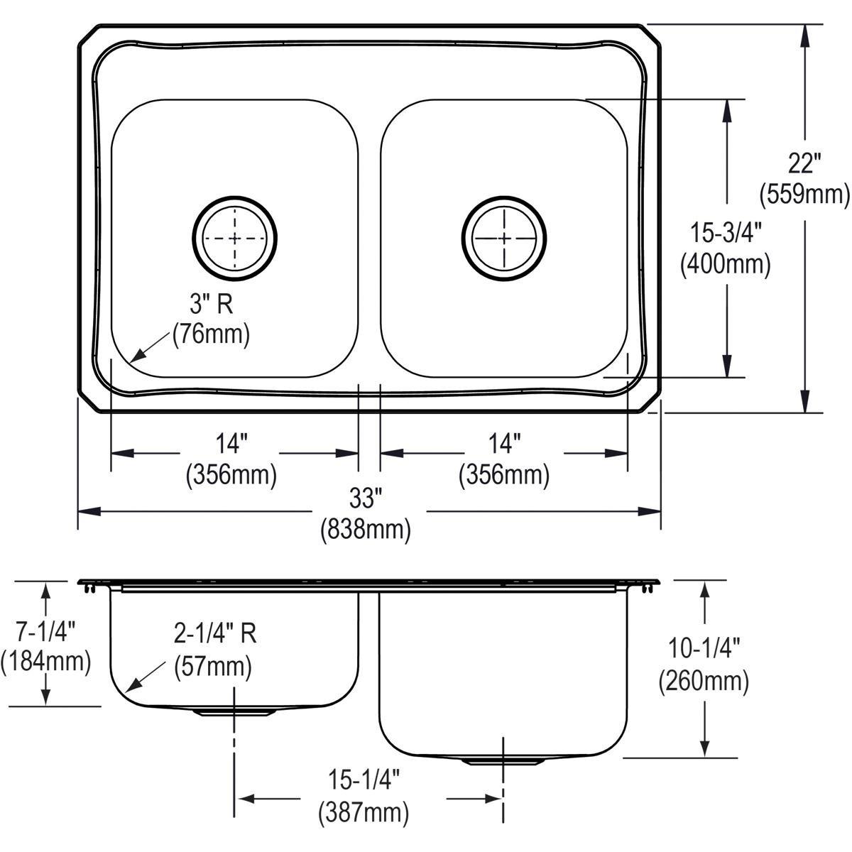 Elkay Lustrous Satin 31-1/4 x 20-1/2 in. No Hole Stainless Steel Double Bowl Undermount Kitchen Sink 