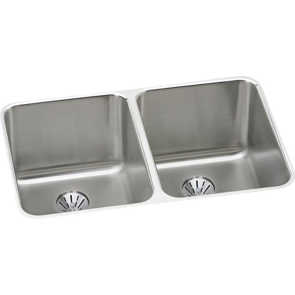 Elkay Lustertone 31-1/4 x 20 in. No Hole Stainless Steel Double Bowl Undermount Kitchen Sink 