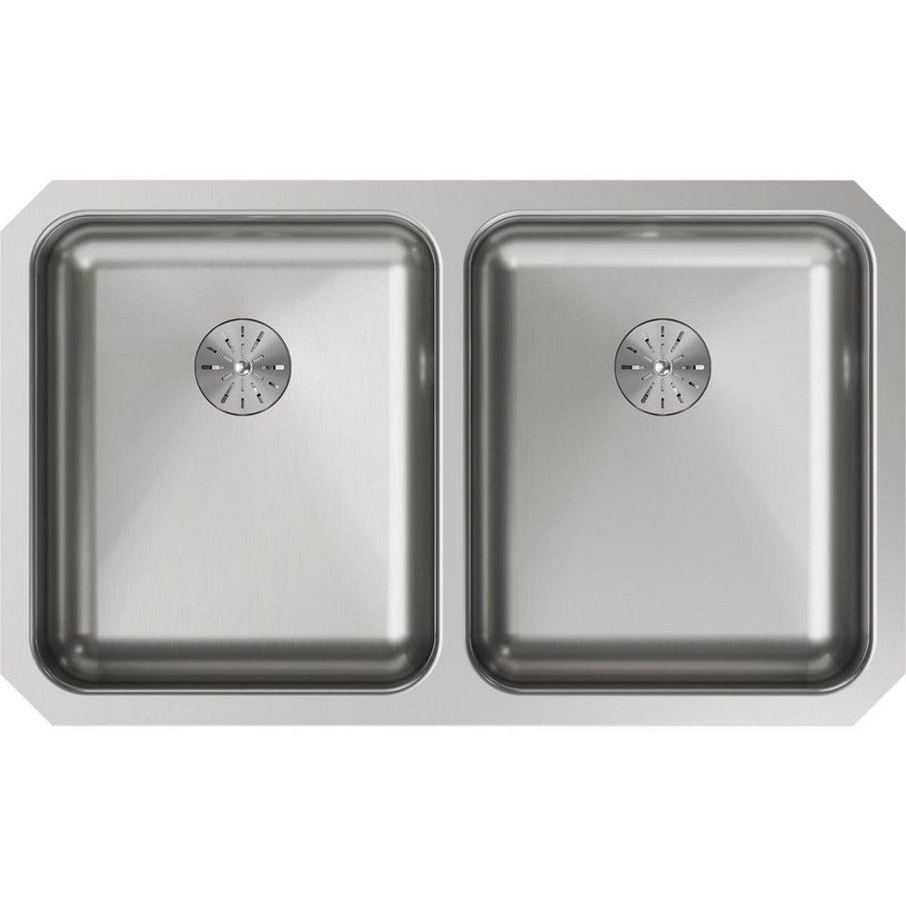Elkay Lustrous Satin 30-3/4 x 18-1/2 in. No Hole Stainless Steel Double Bowl Undermount Kitchen Sink 