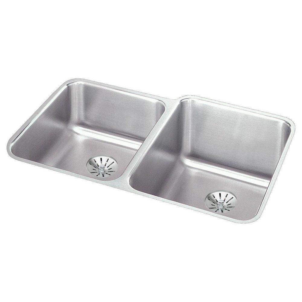 Elkay Lustertone 31-1/4 x 20-1/2 in. No Hole Stainless Steel Double Bowl Undermount Kitchen Sink 