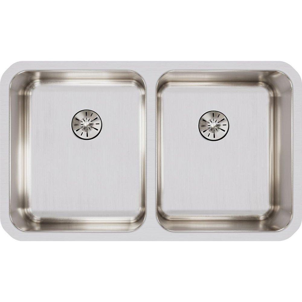 Elkay Lustrous Satin 30-3/4 x 18-1/2 in. No Hole Stainless Steel Double Bowl Undermount Kitchen Sink 