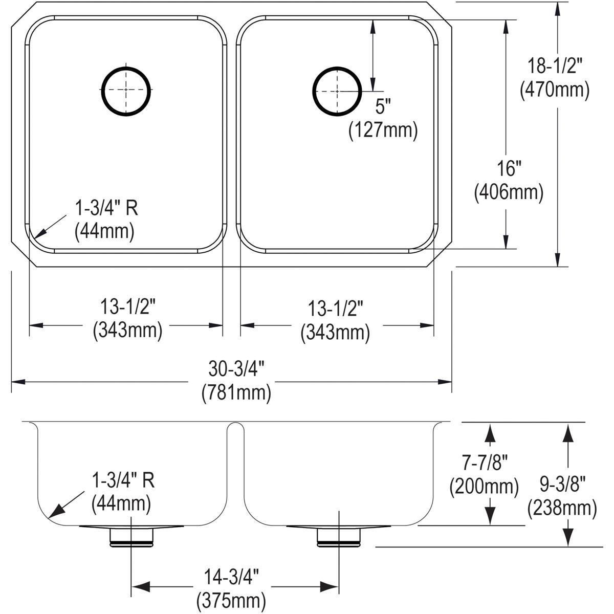 Elkay Lustrous Satin 30-3/4 x 18-1/2 in. No Hole Stainless Steel Double Bowl Undermount Kitchen Sink 