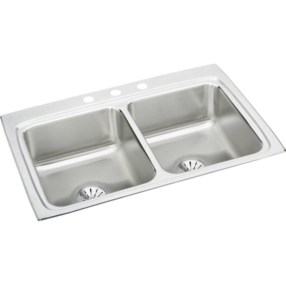 Elkay Lustrous Satin 33 x 22 in. Stainless Steel Double Bowl Drop-in Kitchen Sink in Lustrous Satin 