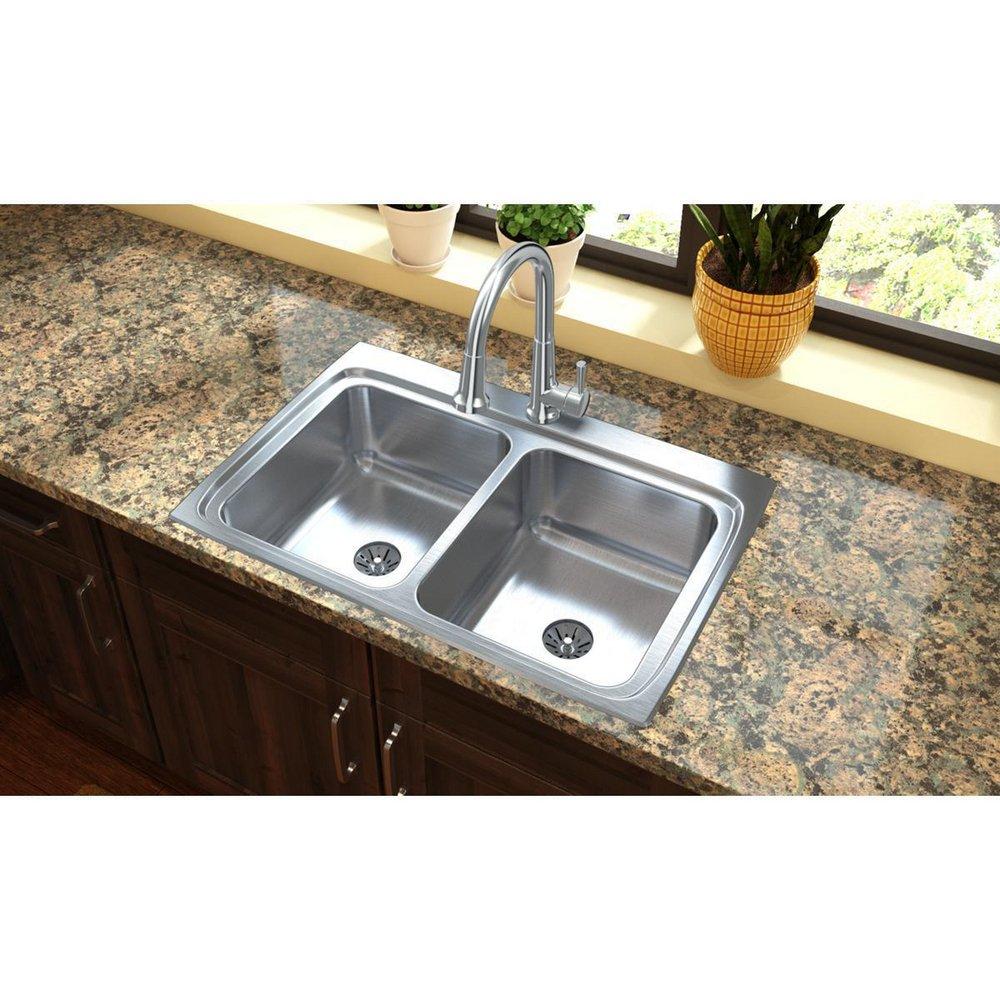 Elkay Lustrous Satin 33 x 22 in. Stainless Steel Double Bowl Drop-in Kitchen Sink in Lustrous Satin 