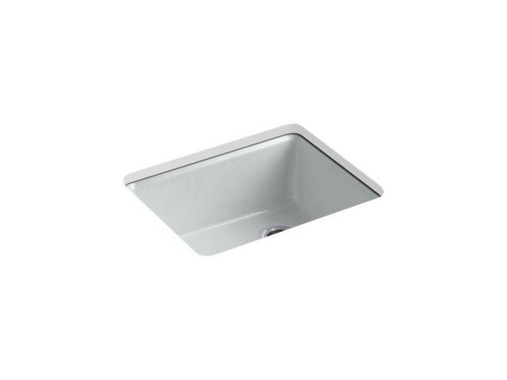 KOHLER Ice&trade; Grey 25 x 22 in. 5 Hole Cast Iron Single Bowl Undermount Kitchen Sink 