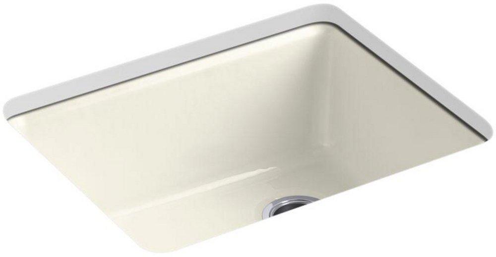 KOHLER Biscuit 25 x 22 in. 5 Hole Cast Iron Single Bowl Undermount Kitchen Sink 