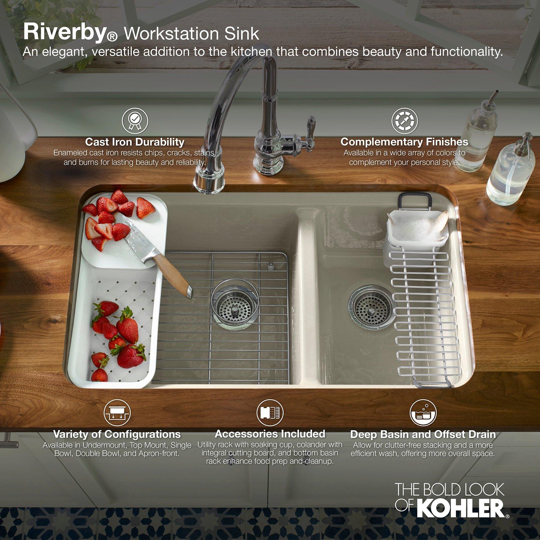 KOHLER White 25 x 22 in. 5 Hole Cast Iron Single Bowl Undermount Kitchen Sink 