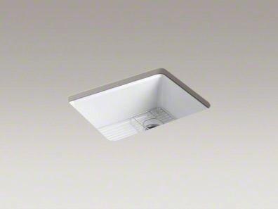 KOHLER White 25 x 22 in. 5 Hole Cast Iron Single Bowl Undermount Kitchen Sink 