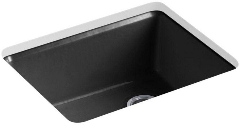 KOHLER Black Black&trade; 25 x 22 in. 5 Hole Cast Iron Single Bowl Undermount Kitchen Sink 