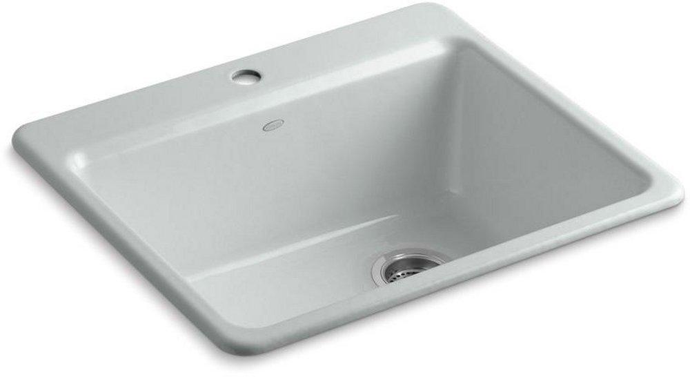 KOHLER Ice&trade; Grey 25 x 22 in. 1 Hole Cast Iron Single Bowl Drop-in Kitchen Sink 