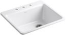 KOHLER White 25 x 22 in. 3 Hole Cast Iron Single Bowl Drop-in Kitchen Sink 