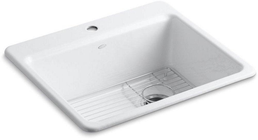 KOHLER White 25 x 22 in. 1 Hole Cast Iron Single Bowl Drop-in Kitchen Sink 