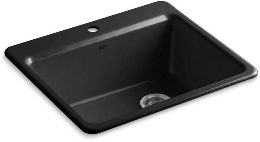 KOHLER Black Black&trade; 25 x 22 in. 1 Hole Cast Iron Single Bowl Drop-in Kitchen Sink 