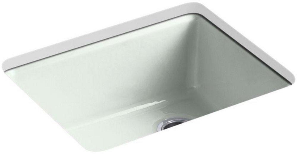 KOHLER Sea Salt&trade; 25 x 22 in. 5 Hole Cast Iron Single Bowl Undermount Kitchen Sink 