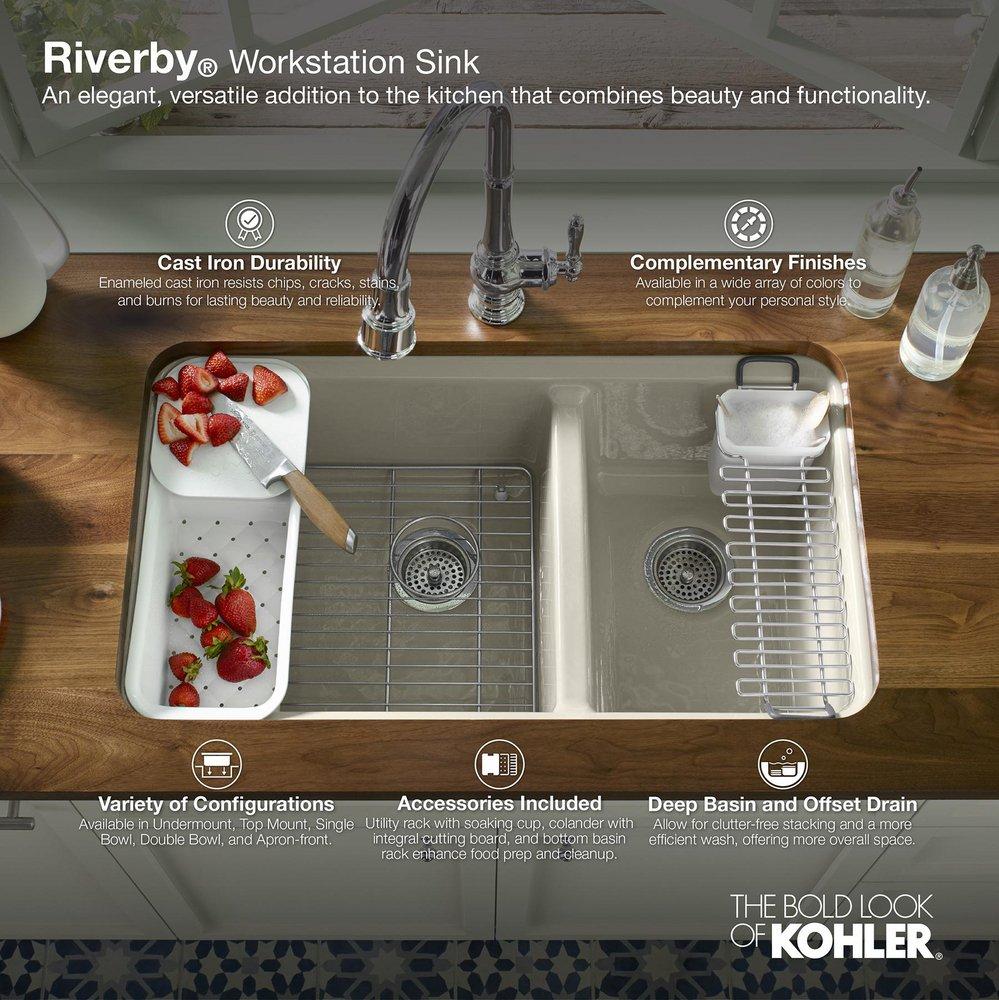 KOHLER Cashmere 25 x 22 in. 5 Hole Cast Iron Single Bowl Undermount Kitchen Sink 