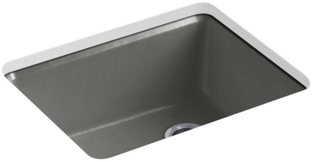 KOHLER Thunder&trade; Grey 25 x 22 in. 5 Hole Cast Iron Single Bowl Undermount Kitchen Sink 